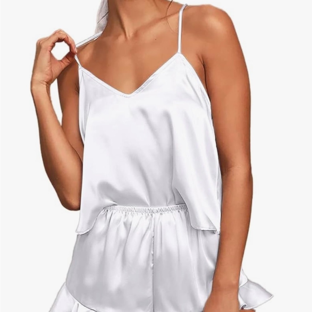 Elegant White Satin Sleepwear Set